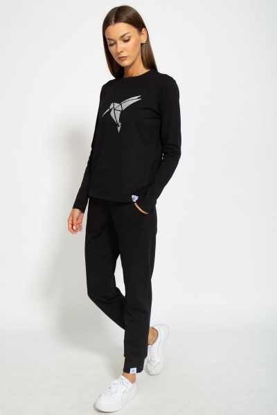 Черный хлопковый лонгслив для ежедневного стиля Kivviwear 4061.19 - фото 4