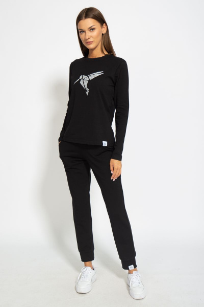 Черный хлопковый лонгслив для ежедневного стиля Kivviwear 4061.19 - фото 2