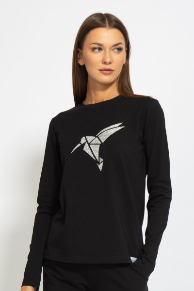 Черный хлопковый лонгслив для ежедневного стиля Kivviwear 4061.19 - фото 1