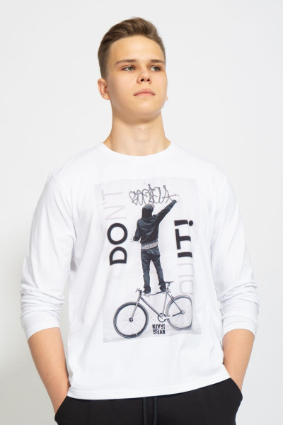 Демисезонный белый лонгслив из хлопка и трикотажа Kivviwear 1009.01 - фото 1