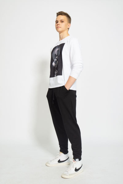 Демисезонный белый лонгслив из хлопка и трикотажа Kivviwear 1009.02 - фото 4