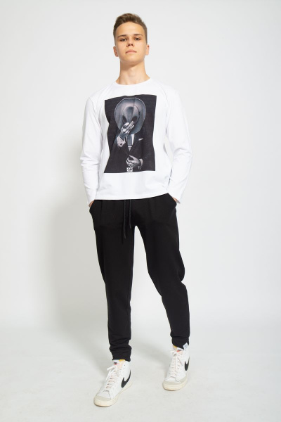 Демисезонный белый лонгслив из хлопка и трикотажа Kivviwear 1009.02 - фото 2