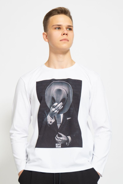 Демисезонный белый лонгслив из хлопка и трикотажа Kivviwear 1009.02 - фото 1