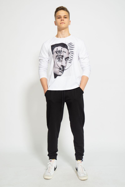 Демисезонный белый лонгслив из хлопка и трикотажа Kivviwear 1009.03 - фото 6