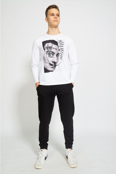 Демисезонный белый лонгслив из хлопка и трикотажа Kivviwear 1009.03 - фото 2