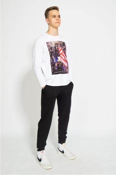 Демисезонный белый лонгслив из хлопка и трикотажа Kivviwear 1009.04 - фото 10