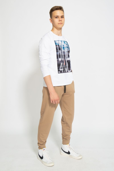 Демисезонный белый лонгслив из хлопка и трикотажа Kivviwear 1009.05 - фото 8