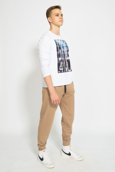 Демисезонный белый лонгслив из хлопка и трикотажа Kivviwear 1009.05 - фото 7