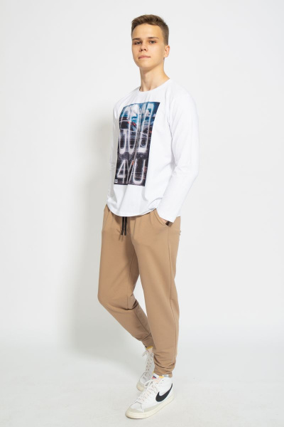 Демисезонный белый лонгслив из хлопка и трикотажа Kivviwear 1009.05 - фото 4