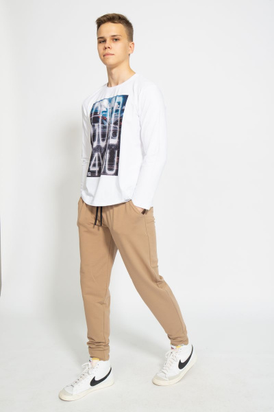 Демисезонный белый лонгслив из хлопка и трикотажа Kivviwear 1009.05 - фото 3