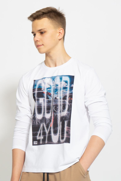 Демисезонный белый лонгслив из хлопка и трикотажа Kivviwear 1009.05 - фото 1