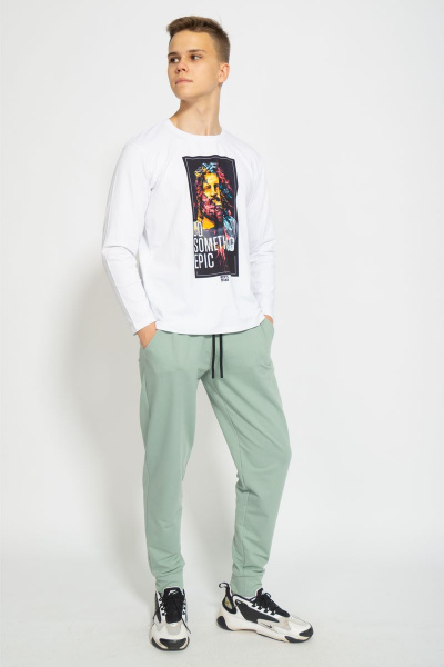 Демисезонный белый лонгслив из хлопка и трикотажа Kivviwear 1009.07 - фото 4