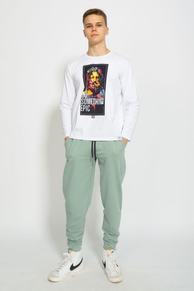 Демисезонный белый лонгслив из хлопка и трикотажа Kivviwear 1009.07 - фото 2