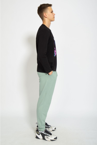 Демисезонный черный лонгслив из хлопка и трикотажа Kivviwear 1009.10 - фото 8