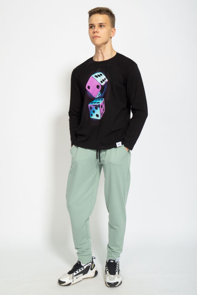 Демисезонный черный лонгслив из хлопка и трикотажа Kivviwear 1009.10 - фото 5