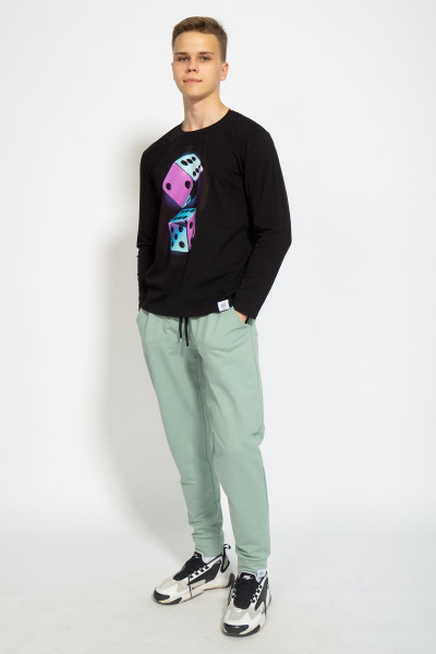 Демисезонный черный лонгслив из хлопка и трикотажа Kivviwear 1009.10 - фото 3