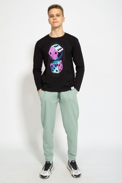 Демисезонный черный лонгслив из хлопка и трикотажа Kivviwear 1009.10 - фото 2