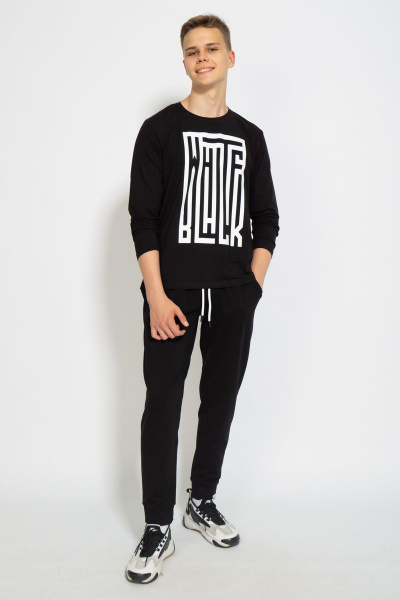 Черный хлопковый трикотажный лонгслив с принтом Kivviwear 1009.11 - фото 11