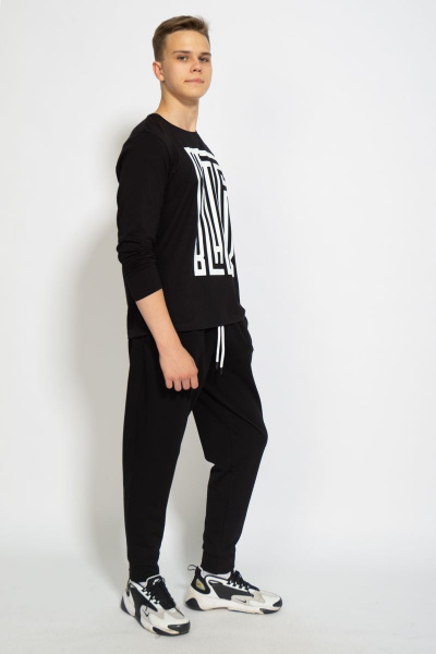 Черный хлопковый трикотажный лонгслив с принтом Kivviwear 1009.11 - фото 10