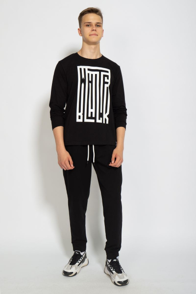 Черный хлопковый трикотажный лонгслив с принтом Kivviwear 1009.11 - фото 8