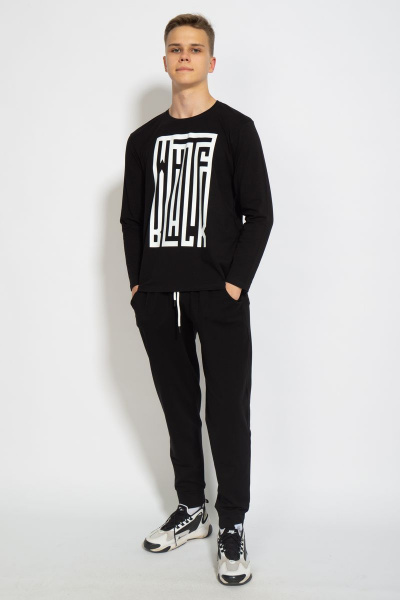 Черный хлопковый трикотажный лонгслив с принтом Kivviwear 1009.11 - фото 4