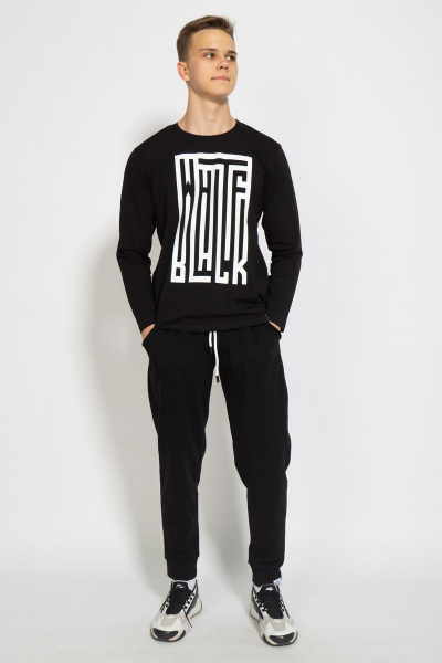 Черный хлопковый трикотажный лонгслив с принтом Kivviwear 1009.11 - фото 2