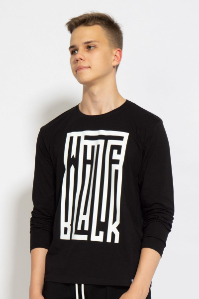 Черный хлопковый трикотажный лонгслив с принтом Kivviwear 1009.11 - фото 1