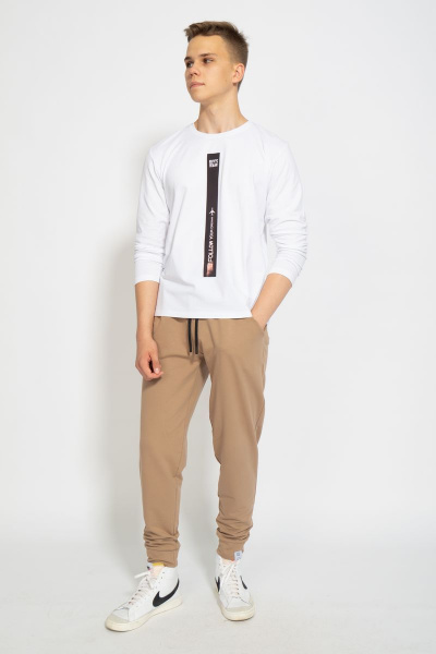 Белый хлопковый трикотажный лонгслив с принтом Kivviwear 1009.12 - фото 8