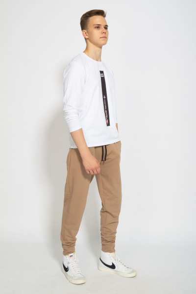 Белый хлопковый трикотажный лонгслив с принтом Kivviwear 1009.12 - фото 7