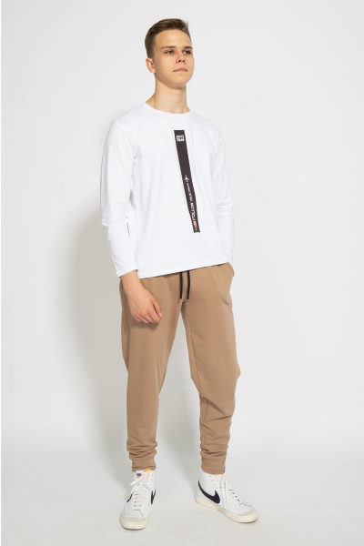 Белый хлопковый трикотажный лонгслив с принтом Kivviwear 1009.12 - фото 5