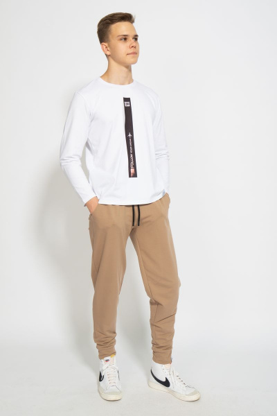 Белый хлопковый трикотажный лонгслив с принтом Kivviwear 1009.12 - фото 3