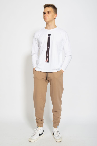 Белый хлопковый трикотажный лонгслив с принтом Kivviwear 1009.12 - фото 2