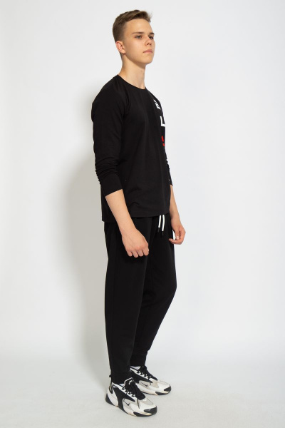 Черный хлопковый трикотажный лонгслив с принтом для повседневных образов Kivviwear 1009.13 - фото 11