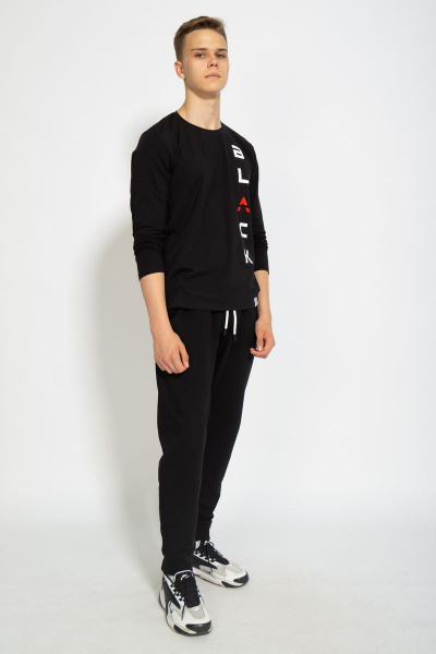 Черный хлопковый трикотажный лонгслив с принтом для повседневных образов Kivviwear 1009.13 - фото 10