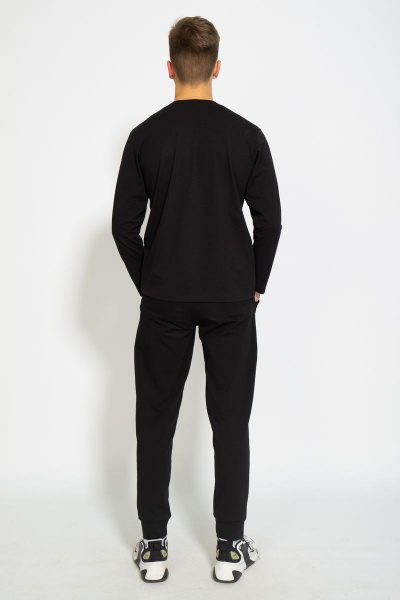 Черный хлопковый трикотажный лонгслив с принтом для повседневных образов Kivviwear 1009.13 - фото 9