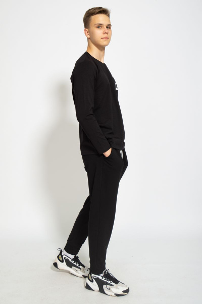 Черный хлопковый трикотажный лонгслив с принтом для повседневных образов Kivviwear 1009.13 - фото 7