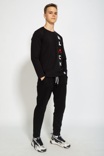 Черный хлопковый трикотажный лонгслив с принтом для повседневных образов Kivviwear 1009.13 - фото 5