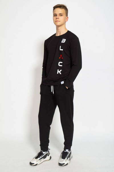 Черный хлопковый трикотажный лонгслив с принтом для повседневных образов Kivviwear 1009.13 - фото 4