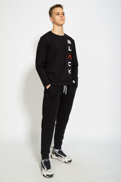 Черный хлопковый трикотажный лонгслив с принтом для повседневных образов Kivviwear 1009.13 - фото 3