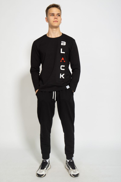 Черный хлопковый трикотажный лонгслив с принтом для повседневных образов Kivviwear 1009.13 - фото 2