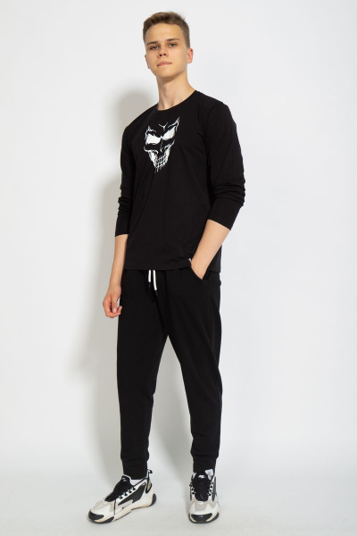 Демисезонный черный лонгслив из хлопка и трикотажа Kivviwear 1009.14 - фото 5