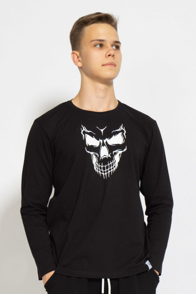 Демисезонный черный лонгслив из хлопка и трикотажа Kivviwear 1009.14 - фото 1