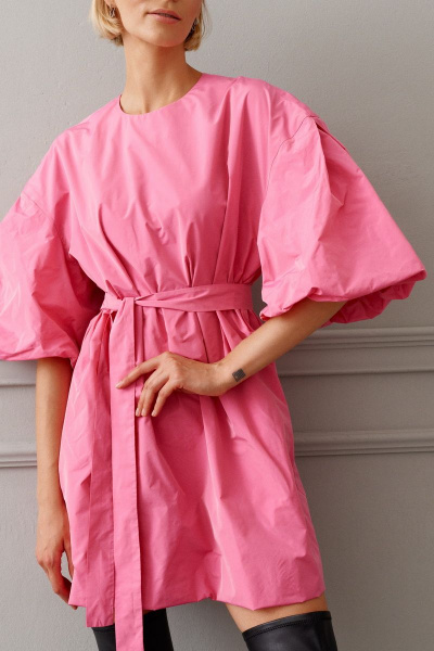 Платье прямого свободного кроя из текстиля с объемным рукавом ANNETE A3230 - фото 3