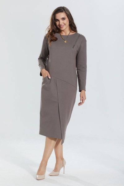 Платье свободного силуэта из вискозы с подрезами MALI 422-082 тирамису - фото 5