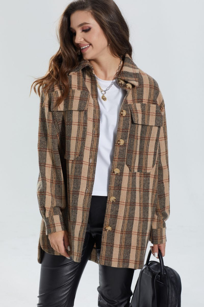 Рубашка MALI 521-100 бежевая_клетка - фото 6