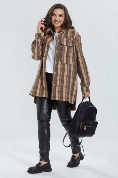 Рубашка MALI 521-100 бежевая_клетка - фото 2