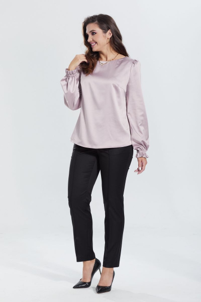 Розовая блуза прямого силуэта с лодочной горловиной MALI 622-067 пудра - фото 12