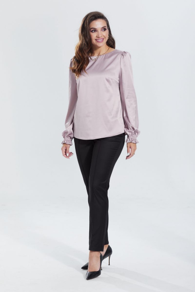 Розовая блуза прямого силуэта с лодочной горловиной MALI 622-067 пудра - фото 11