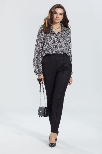 Черная блуза прямого силуэта с воротником-стойкой MALI 622-074 зебра - фото 5