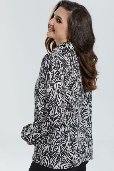 Черная блуза прямого силуэта с воротником-стойкой MALI 622-074 зебра - фото 4